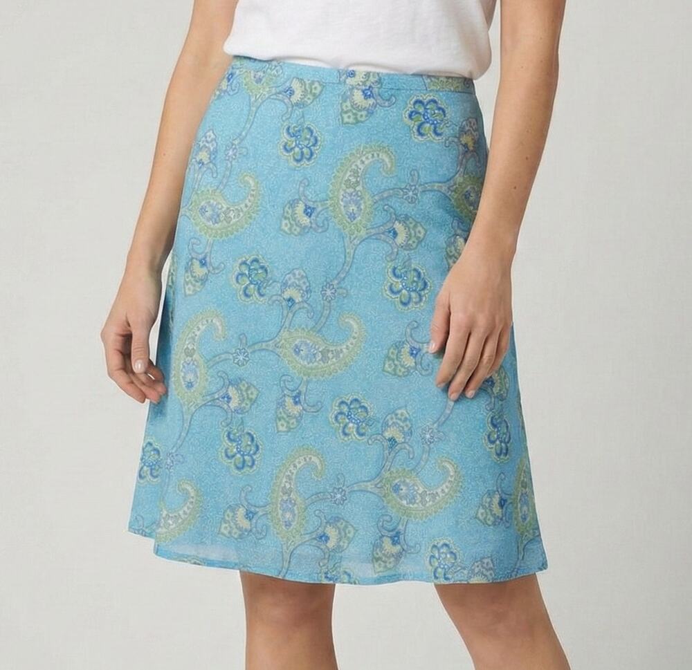 Tommy Hilfiger Womens Size 8 Light Blue Paisley Floral A Line Skirt 100% Cotton